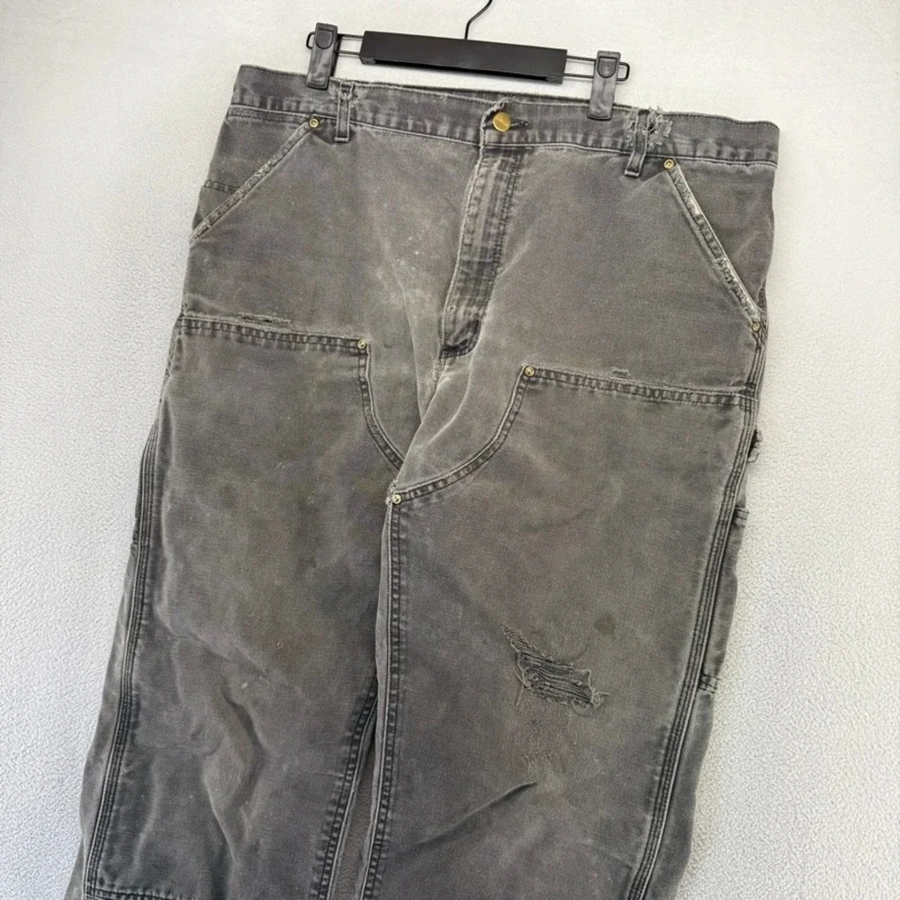 Vintage Carhartt Pants Mens 37x30 Black Faded Double Knee Carpenter Duck Canvas